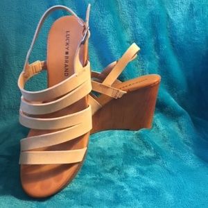 "Lucky Brand" Nude Leather Wedges